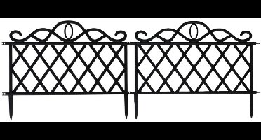 Gerimport Tuinhekjes - 12x stuks - kunststof - 720 cm - 48 x 36 cm - zwart - borderrand - tuinafscheiding