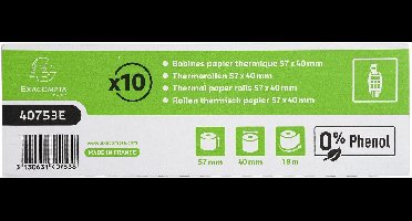 Exacompta 60x Rollen voor bank- en betaalkaartterminals 57x40x12x18 - 1 laags thermisch 55g/m2 zonder Phenol - Longlife papier - Wit - 40753E
