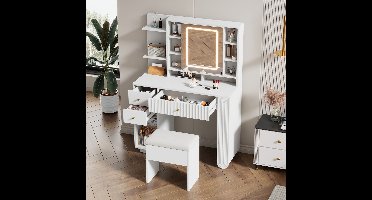 Gutent Kaptafel - met spiegel - met LED verlichting - 9 laden - Wit - 120x40x135 cm