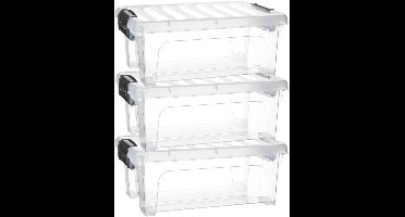 Plasticforte Multi Storage Opslagbox met deksel - 3x - transparant - 8 liter - 36 x 25 x 14 cm - kunststof - opbergdoos - opbergen