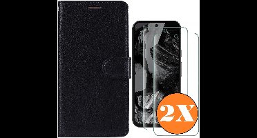 Hoesje geschikt voor Google Pixel 8A hoesje Zwart pasjeshouder telefoon hoes - Met screenprotector tempered glass voor Google Pixel 8A - 2x