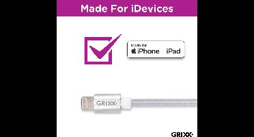 Grixx Optimum Lightning naar USB-A Kabel - MFI-gecertificeerd - Gevlochten - 1 meter - Wit