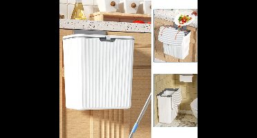 Waste bin, hanging with lid, 9 liters, compost bin for kitchen, waste bin for office, practice, camper, bathroom, diaper room, attachment to cupboard door or wall, plastic