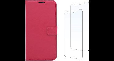 LuxeBass hoesje geschikt voor Samsung Galaxy S6 hoesje book case + 2x Glas Screenprotector rood gsm hoesje - telefoonhoes - telefoonhoesjes - beeldscherm - scherm - tempered glas