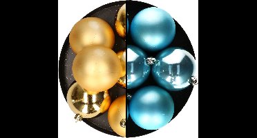 Decoris Kerstballen - 12x st - 8 cm - goud en blauw - kunststof