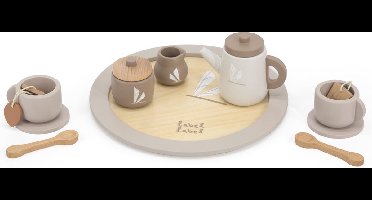 Label Label - Houten Theeservies Set - Nougat/Naturel - 12 Delen Inclusief Theepot, Suikerpotje, Kopjes & Meer - FSC Hout - Geschikt voor Kindjes vanaf 3 Jaar