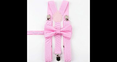 Lichtroze bretels met gestipt lichtroze strikje - Heren bretels - volwassenen - vlinderstrikje