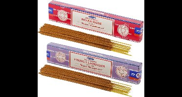 Satya Wierook cadeaus set - 2x geurstokjes - Rozen en Lavendel geur - Meditatie