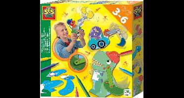 SES Creative - Jonge Ingenieurs Dino's - bouw zelf 4 bewegende dino's en bouwvoertuigen - inclusief 6 viltstiften - Dinosaurus Speelgoed