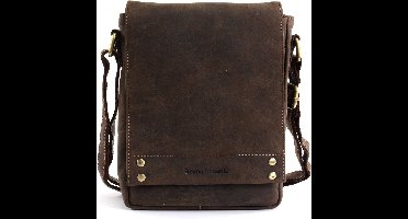 bruno banani Leren Schoudertas Hunter Crossoverbag Brown Bruine