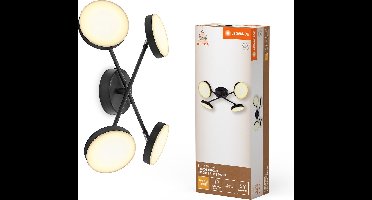 LEDVANCE Decor Spot Moon lamp zwart, 4 verstelbare lampkoppen gekruist, 21 W, 1120 lm, 3000 K, metalen behuizing, minimalistisch design, eenvoudige installatie, LED niet vervangbaar