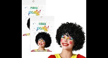 Atosa party Verkleedpruik voor heren en dames - 2x - zwart - Pietenpruik - kleine krulletjes - met sinterklaas