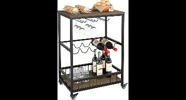 Currero Bar Cart - Serveerwagen - Keukentrolley - Keukentrolley Op Wieltjes - Drank Trolley - Donker Bruin - Restaurant