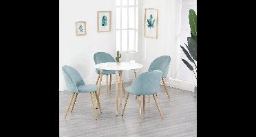 Amalee - Set van 4 stoelen - Eetstoelen - Fluweel - Licht blauw - Eetkamer stoelen - Eettafel stoelen - Houtlook metalen poten - Met rugleuning - Vintage Nordic