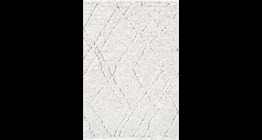 Rugsman Kyoto 014.0005.6181 Vloerkleed - 240 x 340 cm - Ivoor - Rechthoekig - Polyester - Woonkamer - Geometrisch - Shaggy - Hoogpolig, Boho, Modern