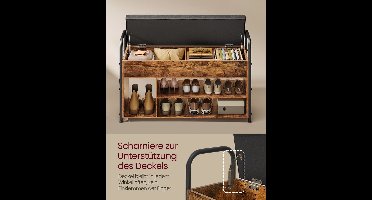 Schoenenbank - schoenenrek met binnenopslag - met organizer - rustiek bruin en zwart - 30 x 100.6 x 62.5 cm