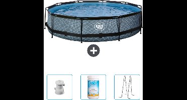 EXIT Rond Stone Frame Zwembad - 360 x 76 cm - Inclusief Pomp - Chloor - Ladder - Nu extra voordelig