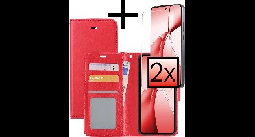 Hoesje - Met 2x Screenprotector - Geschikt voor OnePlus Nord CE4 - Luxe Pasjeshouder - Bookcase Portemonee - Flip Case - Kunstleer Book Case - Flipcase Hoes - Book Cover - Walletcase - Portemonneehoes - Rood