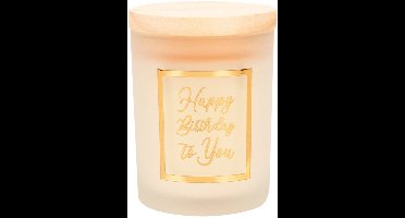Geurkaars klein goud/wit Happy birthday