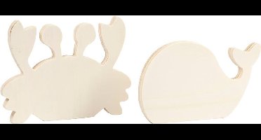 Waterwereld figuren, Krab en walvis, H: 9,5-12 cm, B: 16 cm, dikte 1,2 cm, 2 stuk