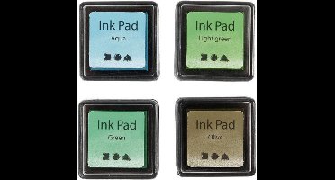 Stempelinkt, H: 2 cm, afm 3,5x3,5 cm, groen, lichtgroen, olijf, aqua, 4 stuk