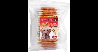 Zak 100 stuks kauwstaaf Runderhuid met Kip 12,5 cm.