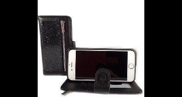 HEM Lederlook Hoesje Geschikt Voor Apple iPhone 12 Pro Max – Magic Glitter Antique Black (Zwart) Portemonnee Telefoonhoesje Met Rits
