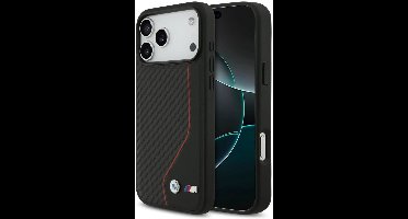 BMW Back Cover - iPhone 17 Pro Max - Zwart - PU Leather & Carbon Look - Schokabsorberend