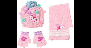 Peppa Pig Winterset Kinderen – Muts, Handschoenen en Sjaal – Roze – Officieel Gelicenseerd