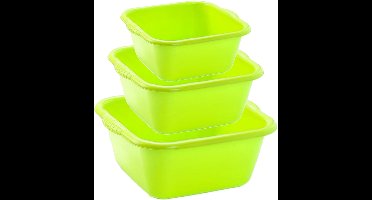 Plasticforte afwas teiltjes set - 3x stuks - kunststof - groen - in 3 formaten - 10 - 15 - 20 Liter - multifunctioneel gebruik - teilen