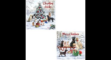 12 Traditionele Engelstalige dubbele Kerstkaarten met honden - 14 x 14 cm