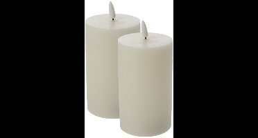 Firenze Home LED kaars - 2x - creme wit - D7,5 x H12,5 cm - met timer - stompkaarsen - sfeerkaarsen