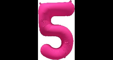 Folieballon cijfer 5 - Neon Roze - 86 cm