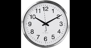 Perel Wandklok 50 cm analoog met DCF automatische tijdsynchronisatie, extra grote goed leesbare wijzerplaat, zilverkleurig aluminium frame, woonkamer keuken kantoor wachtkamer