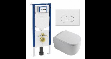 QeramiQ Dely Swirl Toiletset - 36.3x51.7cm - Geberit UP720 Duofix Sigma inbouwreservoir - 35mm zitting - mat witte metalen bedieningsplaat - ronde knoppen - wit glans