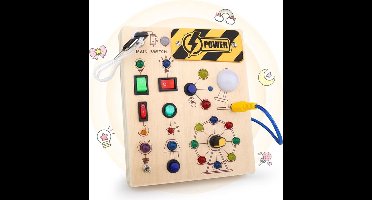 Montessori Activiteitenbord voor Kinderen vanaf 1 Jaar - Houten Drukbord met LED Lichtschakelaars en Educatief Speelgoed - Sensorisch Leerspel voor Motorische Ontwikkeling - Ideaal Cadeau voor Jongens en Meisjes van 1, 2, 3, 4 Jaar
