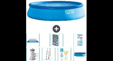 Intex Rond Opblaasbaar Easy Set Zwembad - 457 x 107 cm - Blauw - Inclusief Pomp - Ladder - Grondzeil - Afdekzeil Filter - 8-delig