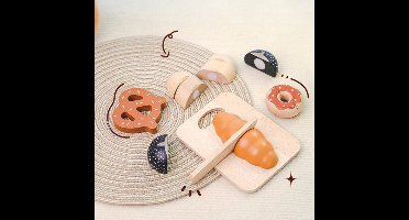 Houten keukenaccessoires voor kinderen, speelgoedkeukenset voor het snijden van brood met snijplank en broodmes, speelgoed voor rollenspel met bakken