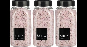Mica Decorations decoratie stenen/granulaat - 3x - 650ml - roze - hobby steentjes