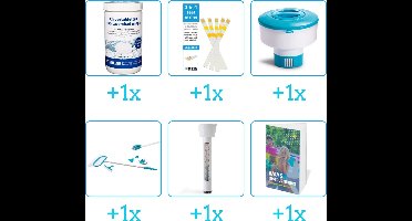 Zwembad Onderhoudspakket - Onderhoud Zwembad - bevat Chloor - Testrips - Chloordrijver - Schoonmaakset - Thermometer en Zwembadgids (6-delig)