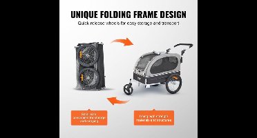 Hondenfietskar – Hondenkar – Hondenbuggy – Hondentrailer – Wandelwagen – 2-in-1 Fiets- en Wandelkar – Draagvermogen 40 kg – Verstelbare Duwstang