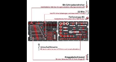 Mechanische Gereedschapskoffer – Multitool Set – Steeksleutelset – Ratels – Inbussleutelset – 201-delig – Duurzaam S2 & CrV Staal – Ergonomische 2K-Handgreep
