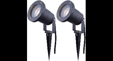 2x buitenlamp plug-in licht tuinlamp spot, grondspies IP65 weerbestendige spot verplaatsbaar, glas helder grijs, 1x GU10 fitting, DxH 9,8x32,5cm set van 2