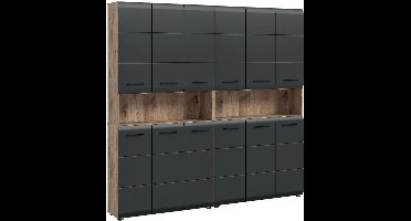 xonox.home badkamercombinatie Ice (B/H/D: 180x185x30 cm) in matzwart en Nox Oak-imitatie