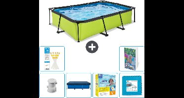 EXIT Rechthoekig Lime Frame Zwembad - 300 x 200 x 65 cm - Inclusief Pomp Afdekzeil - Onderhoudspakket - Vloertegels - 7-delig