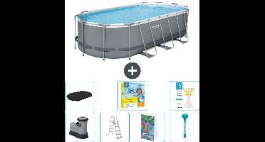 Bestway Ovaal Power Steel Zwembad - 549 x 274 x 122 - Grijs - Inclusief Pomp - Ladder - Afdekzeil - Onderhoudspakket - Thermometer - 8-delig