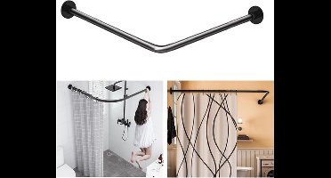 L-vormige douchegordijnstang (68-98 cm x 68-98 cm), verstelbare hoekdouchegordijnstang voor badkuip, roestvrij staal, zakt niet door, hoek van 90°, zwart