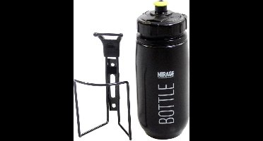 Mirage Bidon 600ml met houder - Zwart - Grote opening - Geschikt voor fietsen