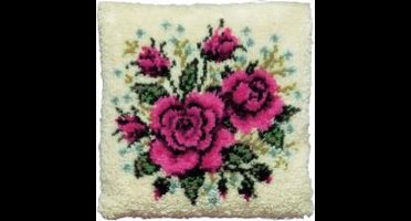 Pako Smyrna knoop kussen - rode rozen borduurpakket - geprint stramien -013.065 - DIY kit