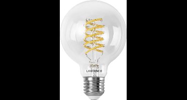 LEDVANCE SMART+ WIFI LED lamp, wit glas, 8W, 806lm, bolvorm met 80mm diameter & E27 voet, verstelbaar wit licht (2700-6500K), dimbaar, app of spraakbediening, 15.000 uur levensduur